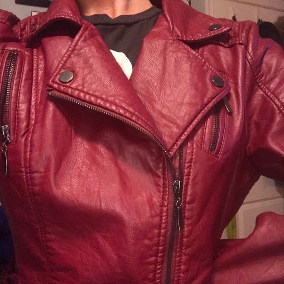 Max Studio Red/Burgundy Faux Leather Jacket - Picture 2 of 12
